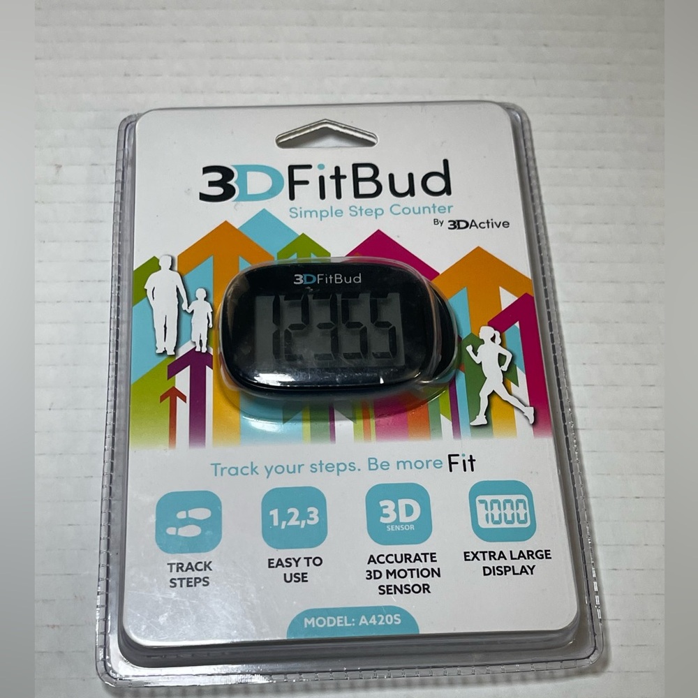 3D FitBud Simple Step Counter Pedometer Model A420S With Lanyard - Black